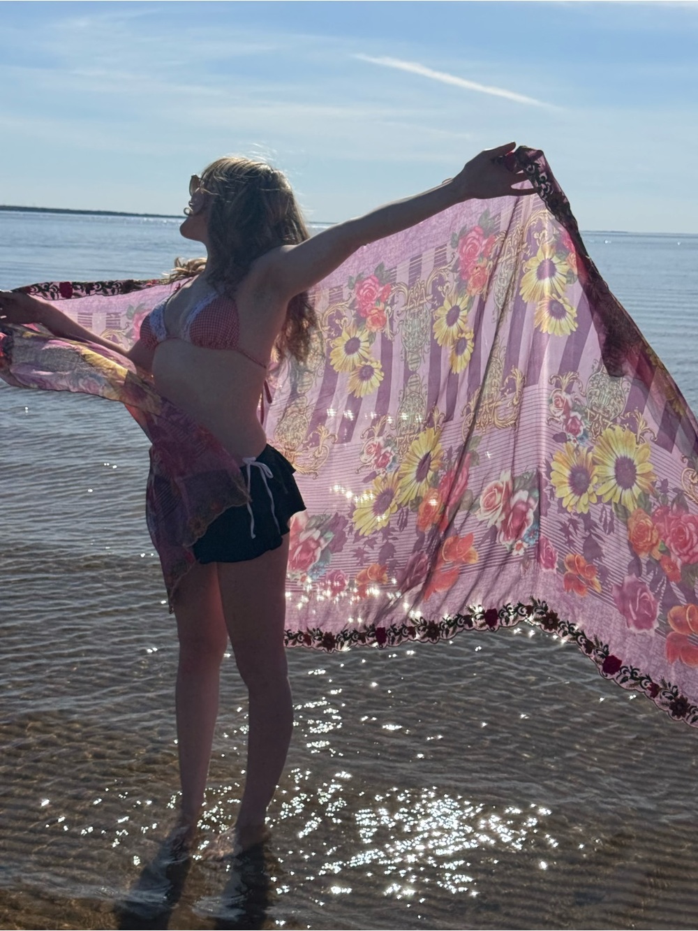 Huge Boho Floral Scarf with Embroidery
